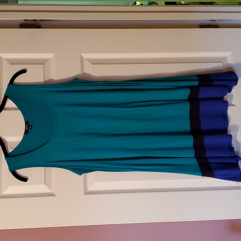S POINT color block sleeveless aline tunic w/ shark bite hem,rayon/span,1X, NWOT